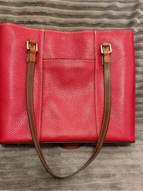 Dooney & Bourke Red Pebbled Leather Shoulder bag with Brown Straps